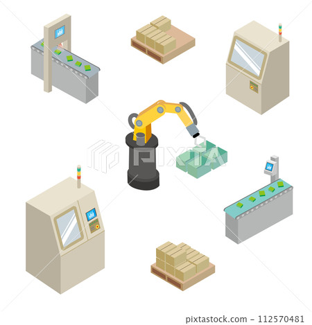 Manufacturing factory machines and equipment illustration Manufacturing factory machines and equipment illustration 112570481