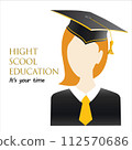 Girl portrait in graduate hats and mantles. Young student avatars in graduation ceremonial clothing. Vector isolated illustration 112570686