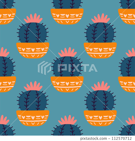 Cute cactus seamless pattern. Desert spiny plant, mexico cacti flower and tropical home plants. Cute cactus seamless pattern. Desert spiny plant, mexico cacti flower and tropical home plants. 112570712