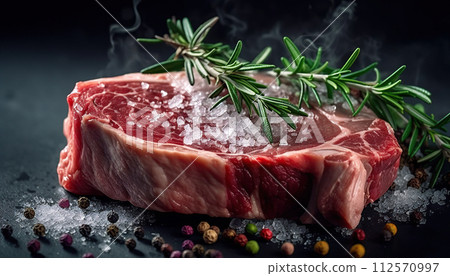 Raw meat beef ribeye. Gourmet and organic butcher products. 112570997