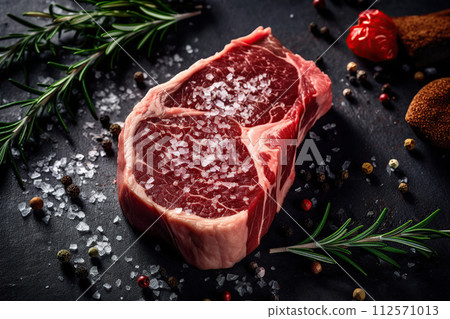 Raw meat beef ribeye. Gourmet and organic butcher products. 112571013