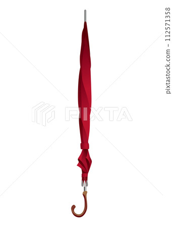 Umbrella. Parasol folded, side view. Hand-held rain, sun or windbreak protection. Vector illustration isolated on white background 112571358