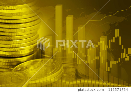 Stock market investment trading financial, gold coin and graph chart or Forex for analyze profit finance business trend data. 112571734