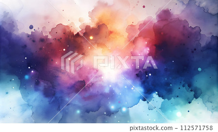 Abstract stains blue purple watercolor paint with glowing dots Abstract stains blue purple watercolor paint with glowing dots 112571758