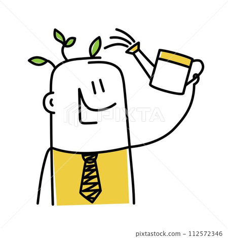 Man, watering can, plants, brain Man, watering can, plants, brain 112572346