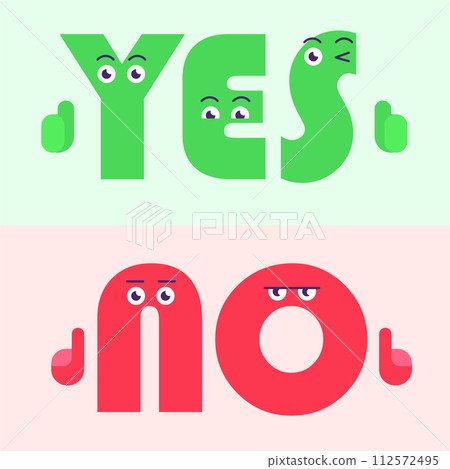 Yes and No cartoon text with expression. vector illustration 112572495
