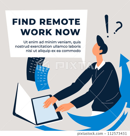 Find remote work now promo or advertising poster Find remote work now promo or advertising poster 112573431