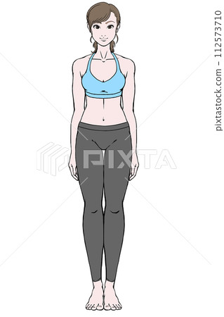 瑜珈_山式年輕女子採取直立姿勢_沒有陰影 112573710