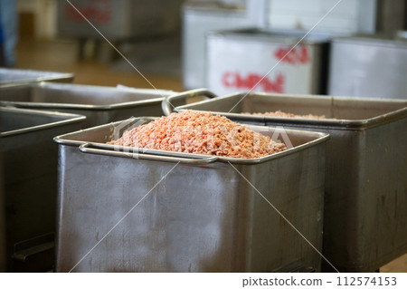 Meat stuffing in a meat factory 112574153