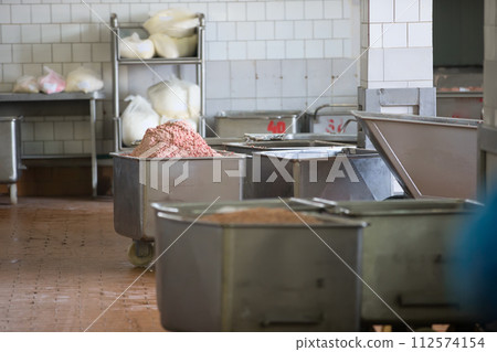 Shop for preparation of minced meat at a meat factory 112574154