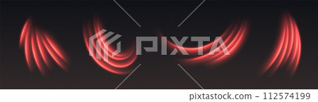 Hot air flow effect, warm heating wind. Red light trails with sparkles. Glowing motion effect. Hot air flow effect, warm heating wind. Red light trails with sparkles. Glowing motion effect. 112574199
