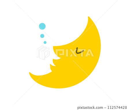 A simple and cute illustration of a sleeping moon A simple and cute illustration of a sleeping moon 112574428
