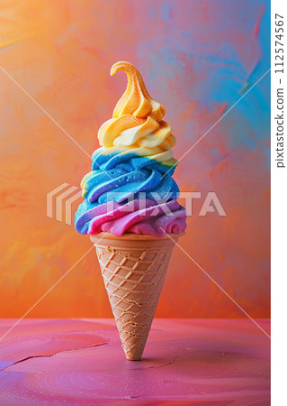 rainbow Ice cream in the cone 112574567