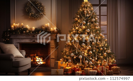 Creative and elegant house, Christmas and New Year design. 112574997