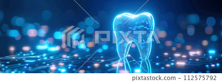Single unhealthy tooth on the blue background. Dental health care concept. 112575792