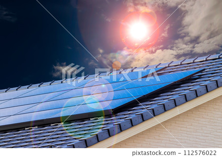 Solar panels, sun and sky Solar panels, sun and sky 112576022