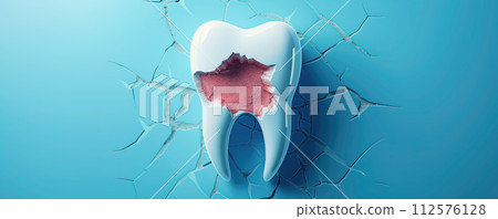 Close-up isolated view of unhealthy tooth with caries. Health care and dental oral hygiene concept. 112576128