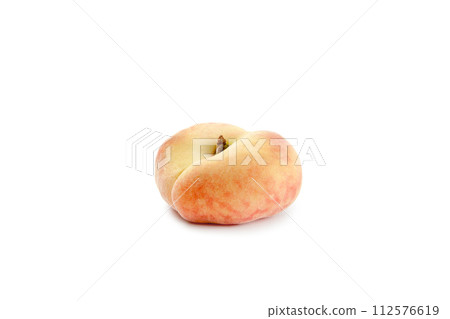 Saturn peach or flat peach isolated on white background with clipping path.. Saturn peach or flat peach isolated on white background with clipping path.. 112576619