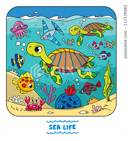 Sea theme. Turtle in the ocean vector illustration Sea theme. Turtle in the ocean vector illustration 112576965