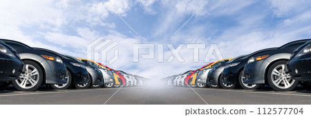 Cars in a row. Used car sales. 112577704