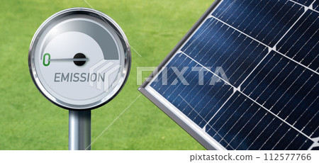 Solar panel on a background of green grass Solar panel on a background of green grass 112577766