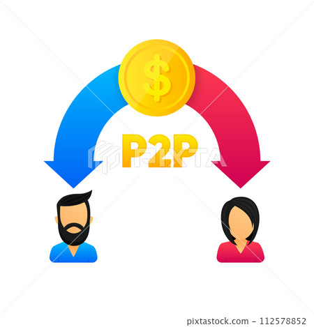 Peer to peer trading. P2P lending. Cryptocurrency. Virtual transaction between two users. Modern style. Vector illustration. Peer to peer trading. P2P lending. Cryptocurrency. Virtual transaction between two users. Modern style. Vector illustration. 112578852