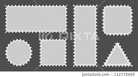 Blank Postage Stamps. Frames collection. Blank rectangle and square postage stamps. Vector illustration. 112578884