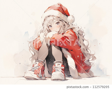 Girl in Santa Claus costume wearing sneakers 112579205
