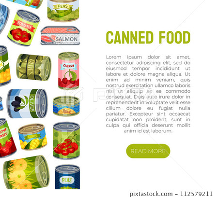 Canned Food Banner Design with Preserved Product Vector Template Canned Food Banner Design with Preserved Product Vector Template 112579211