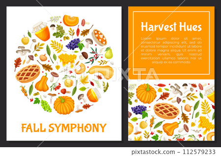 Autumn Season Banner Design with Bright Crop and Foliage Vector Template 112579233