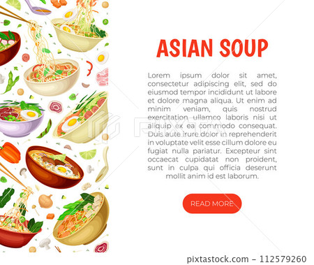 Asian Soup Food Banner Design with Tasty Noodle Dish in Bowl with Chopstick Vector Template Asian Soup Food Banner Design with Tasty Noodle Dish in Bowl with Chopstick Vector Template 112579260