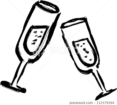 Grunge Handdrawn Dry Brush Ink Champagne Glasses Icon 112579394