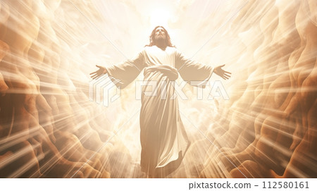 stunning vision of Jesus emerging in the Resurrection.AI Generated 112580161