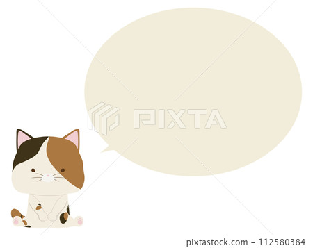 Calico cat sitting. with speech bubble 112580384
