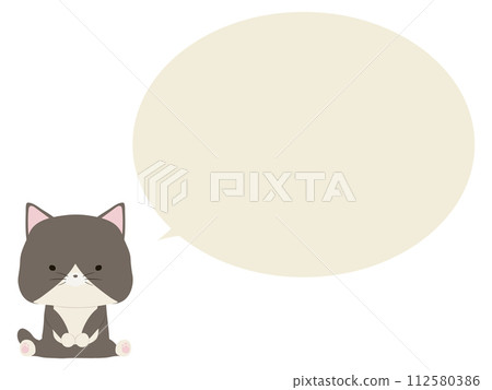 Hachiware cat sitting. with speech bubble Hachiware cat sitting. with speech bubble 112580386
