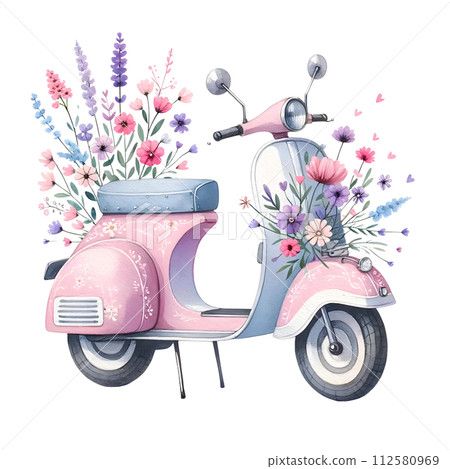 retro scooter on a watercolor illustration 112580969