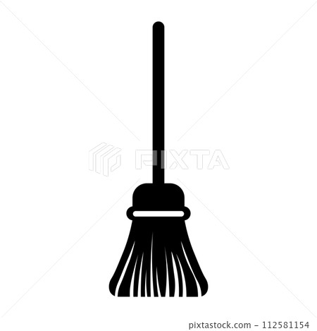 black vector broom icon on white background 112581154