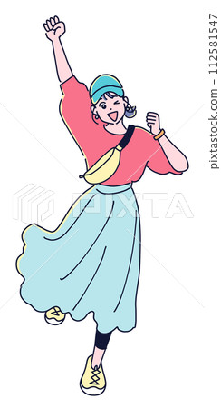 Woman jumping in outdoor fashion 112581547