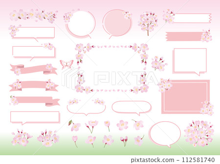 Spring cherry blossom frame illustration set 112581740