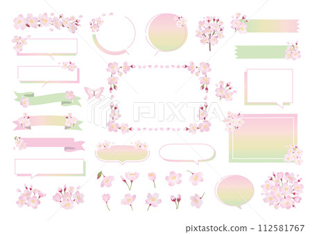 Spring cherry blossom frame illustration set 112581767