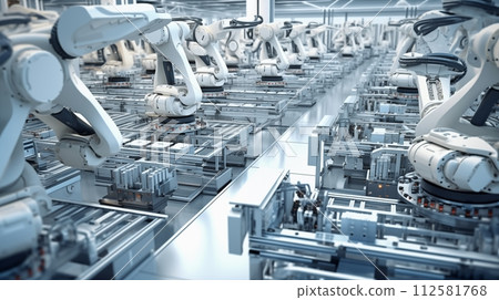 Scene depicting automated manufacturing processes and machinery.AI Generated 112581768