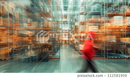 Logistics warehouse where people and goods move 112581950
