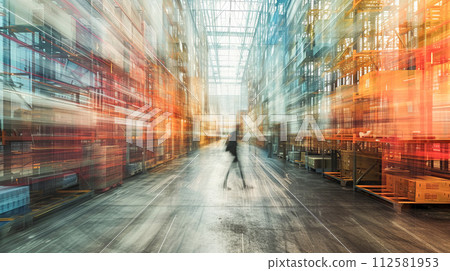 Logistics warehouse where people and goods move 112581953