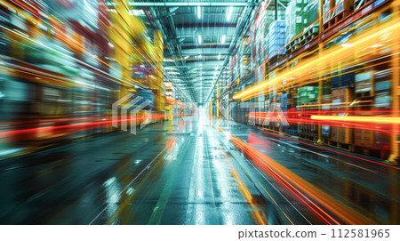 Logistics warehouse where people and goods move 112581965