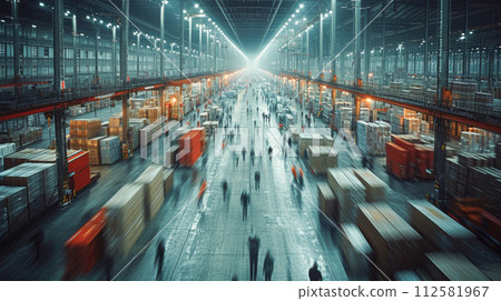 Logistics warehouse where people and goods move 112581967