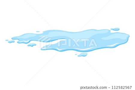 Water spill puddle. Blue liquid shape in flat cartoon style. Clean fluid drop design element isolted on white background 112582567