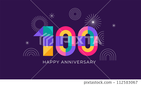Anniversary concept design. Modern geometric style. Fireworks and celebration colorful background Anniversary concept design. Modern geometric style. Fireworks and celebration colorful background 112583067