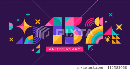 Anniversary concept design. Modern geometric style. Fireworks and celebration colorful background 112583068