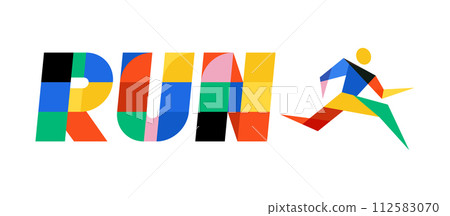 Run, Marathon concept design. Geometric colorful modern design 112583070