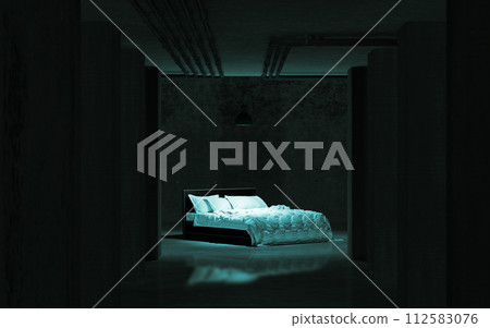 Bed and modern architecture in the dark. 112583076